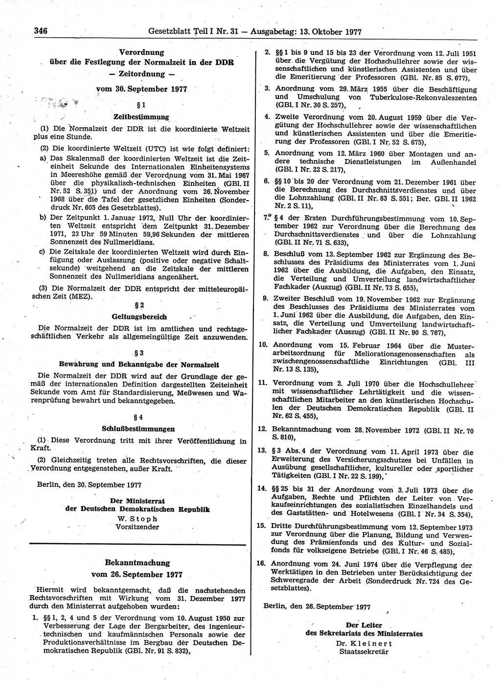 Gesetzblatt (GBl.) der Deutschen Demokratischen Republik (DDR) Teil Ⅰ 1977, Seite 346 (GBl. DDR Ⅰ 1977, S. 346)