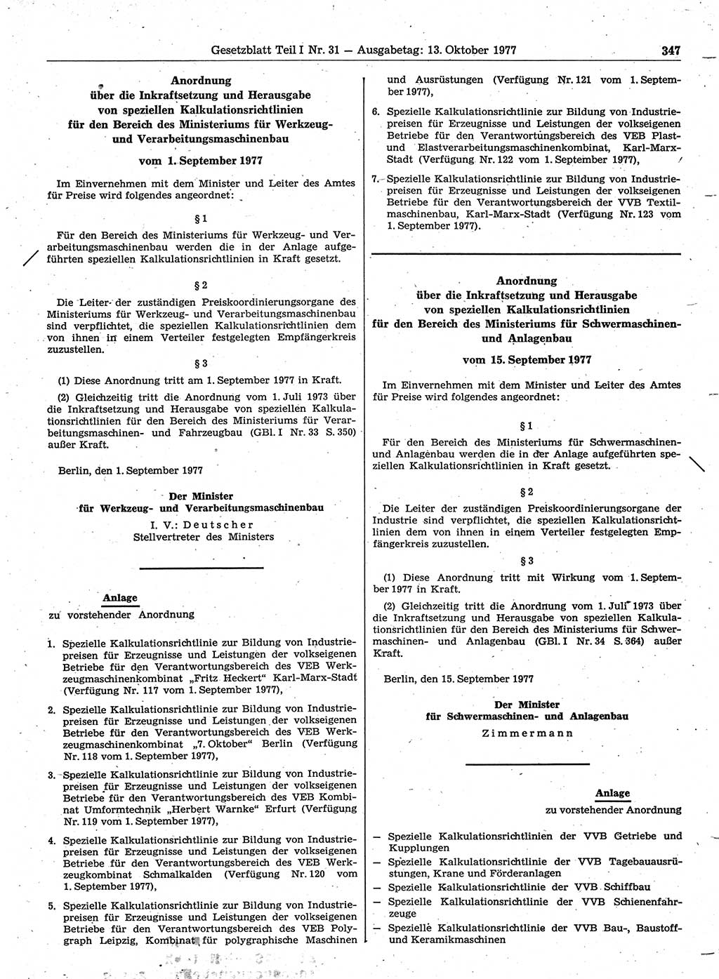 Gesetzblatt (GBl.) der Deutschen Demokratischen Republik (DDR) Teil Ⅰ 1977, Seite 347 (GBl. DDR Ⅰ 1977, S. 347)