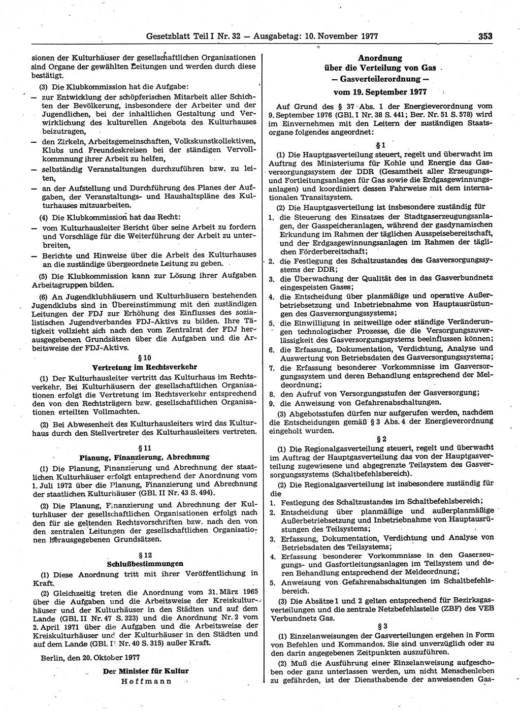 Gesetzblatt (GBl.) der Deutschen Demokratischen Republik (DDR) Teil Ⅰ 1977, Seite 353 (GBl. DDR Ⅰ 1977, S. 353)