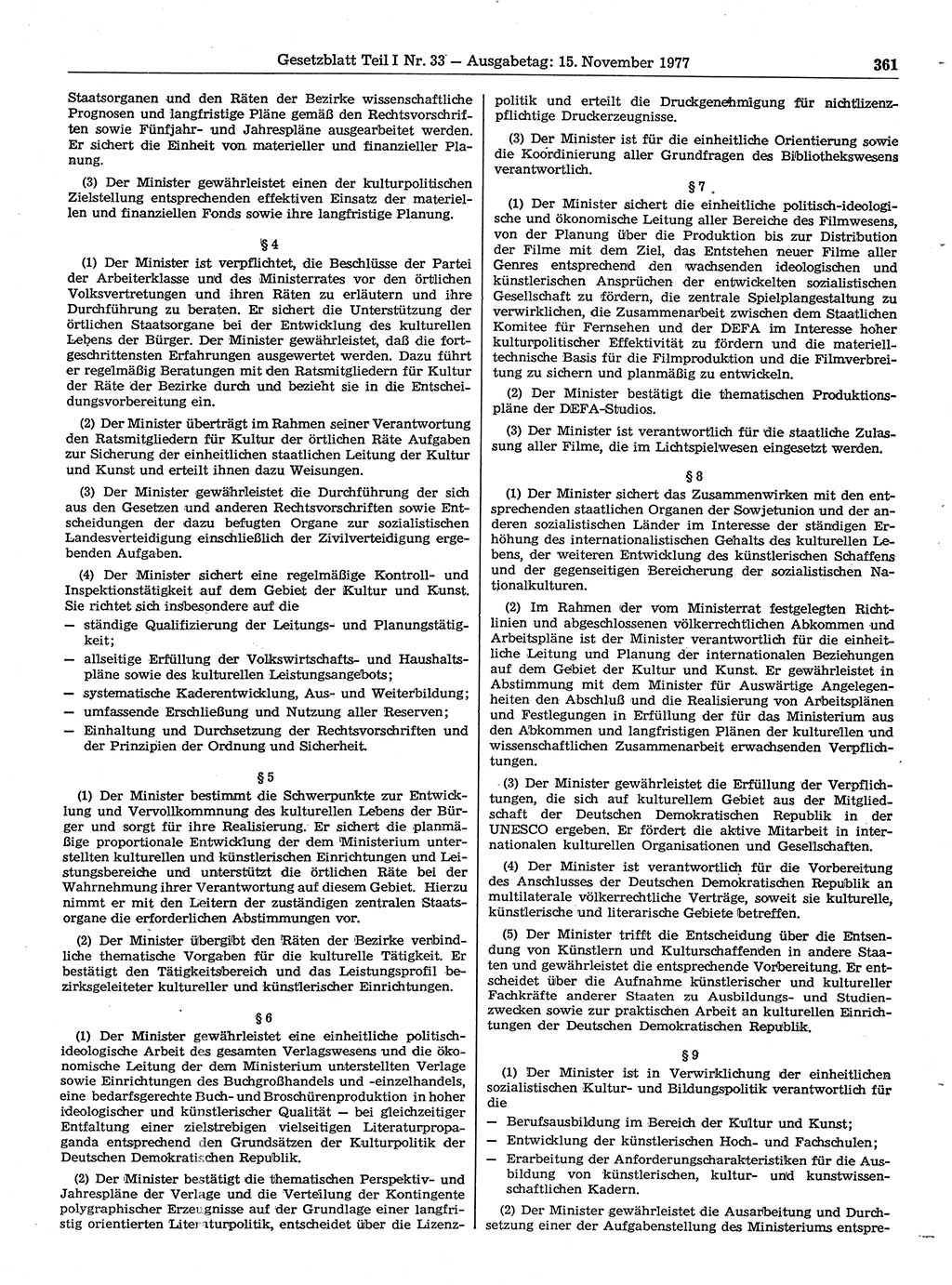 Gesetzblatt (GBl.) der Deutschen Demokratischen Republik (DDR) Teil Ⅰ 1977, Seite 361 (GBl. DDR Ⅰ 1977, S. 361)