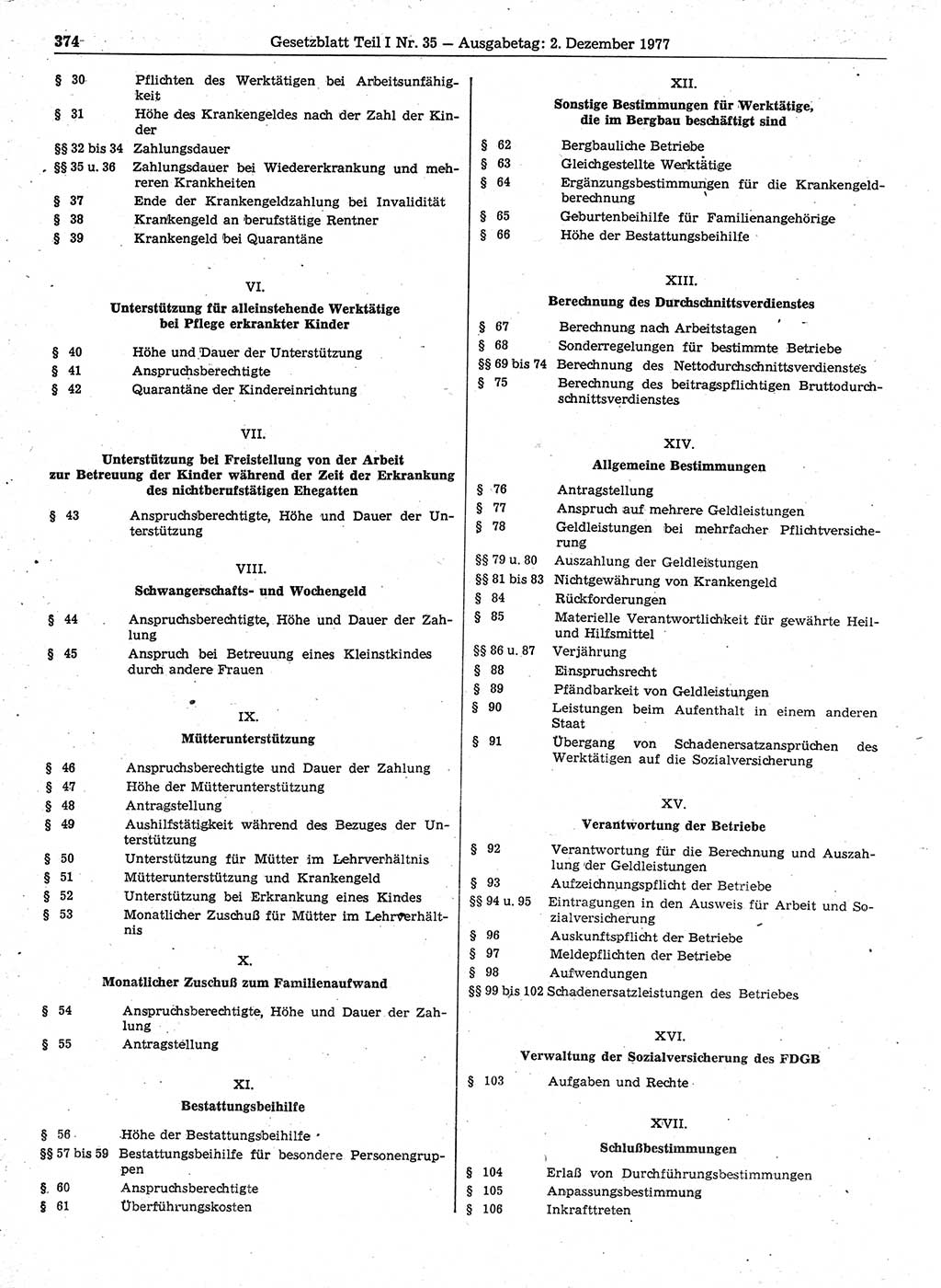 Gesetzblatt (GBl.) der Deutschen Demokratischen Republik (DDR) Teil Ⅰ 1977, Seite 374 (GBl. DDR Ⅰ 1977, S. 374)