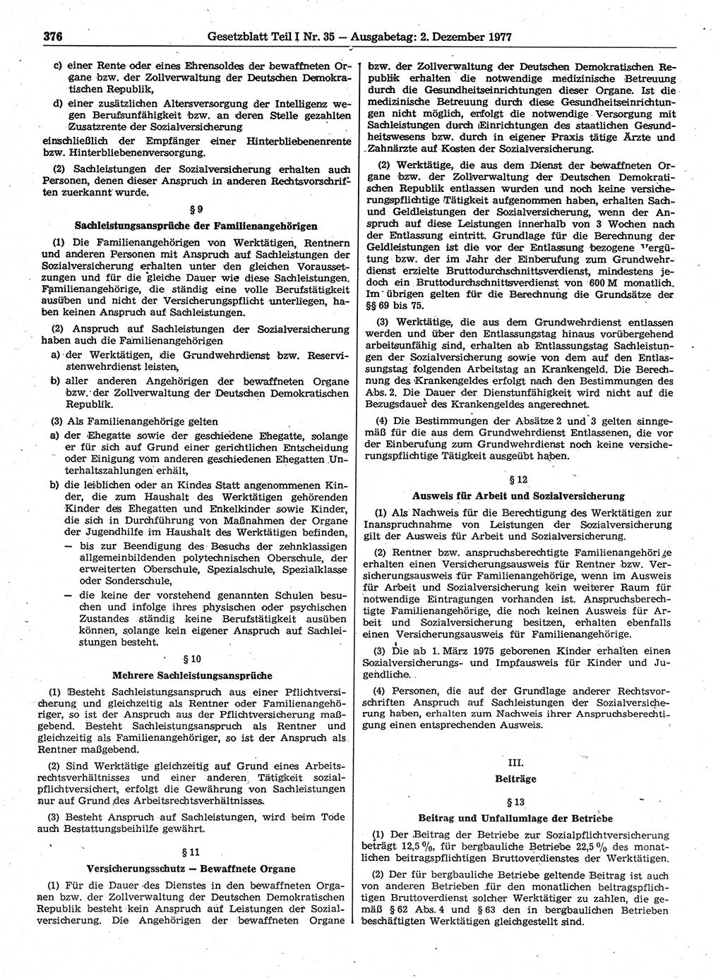 Gesetzblatt (GBl.) der Deutschen Demokratischen Republik (DDR) Teil Ⅰ 1977, Seite 376 (GBl. DDR Ⅰ 1977, S. 376)