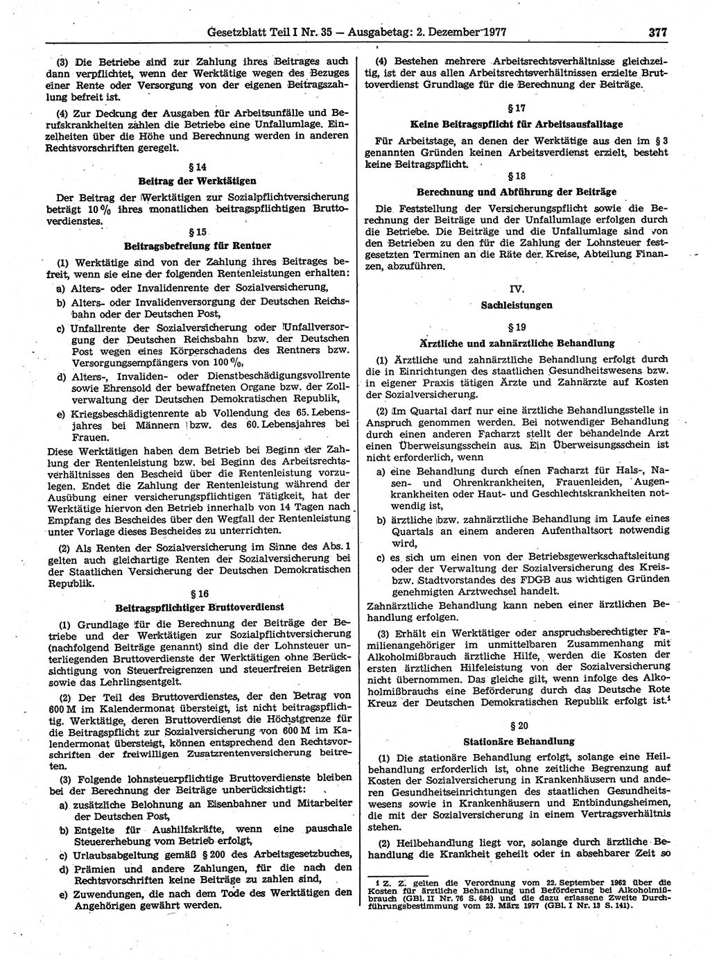 Gesetzblatt (GBl.) der Deutschen Demokratischen Republik (DDR) Teil Ⅰ 1977, Seite 377 (GBl. DDR Ⅰ 1977, S. 377)