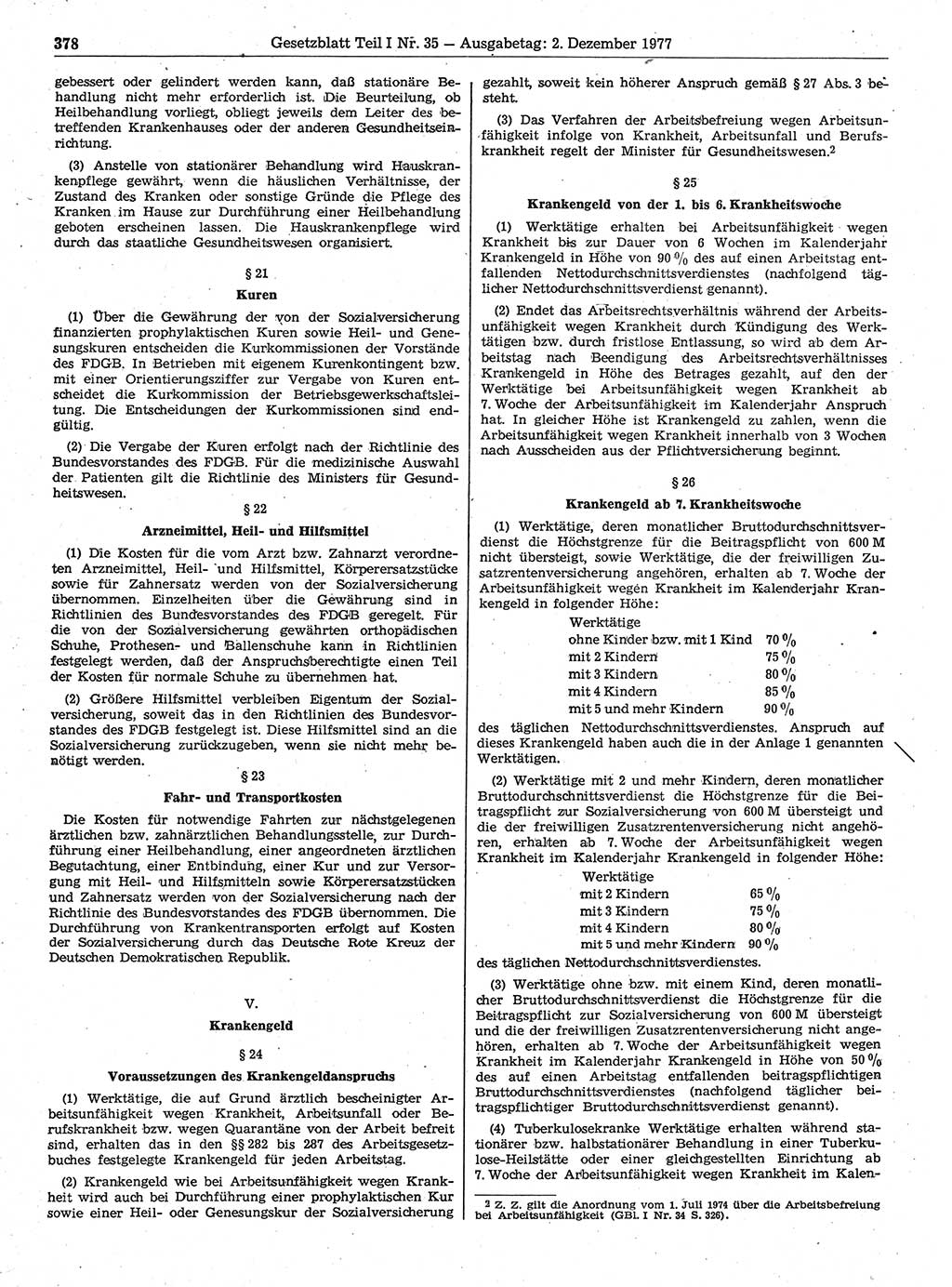 Gesetzblatt (GBl.) der Deutschen Demokratischen Republik (DDR) Teil Ⅰ 1977, Seite 378 (GBl. DDR Ⅰ 1977, S. 378)