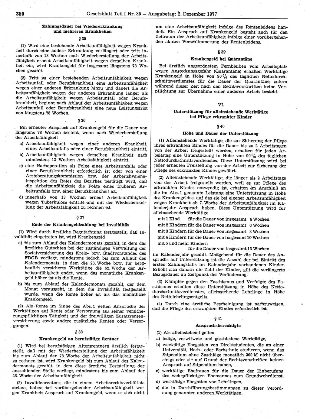 Gesetzblatt (GBl.) der Deutschen Demokratischen Republik (DDR) Teil Ⅰ 1977, Seite 380 (GBl. DDR Ⅰ 1977, S. 380)