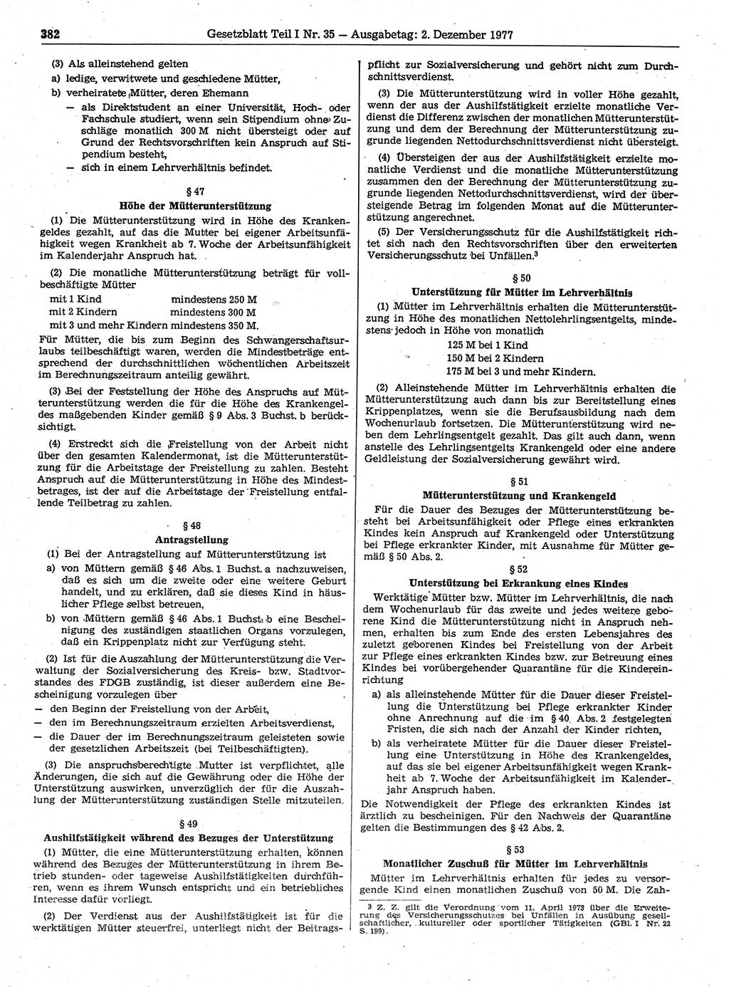 Gesetzblatt (GBl.) der Deutschen Demokratischen Republik (DDR) Teil Ⅰ 1977, Seite 382 (GBl. DDR Ⅰ 1977, S. 382)