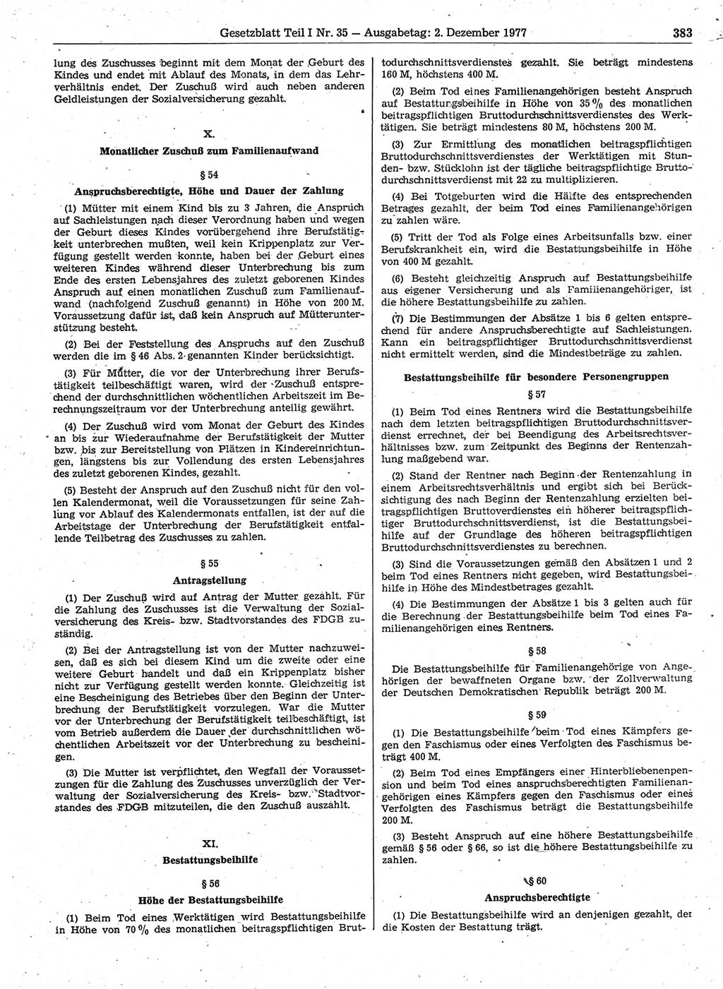 Gesetzblatt (GBl.) der Deutschen Demokratischen Republik (DDR) Teil Ⅰ 1977, Seite 383 (GBl. DDR Ⅰ 1977, S. 383)