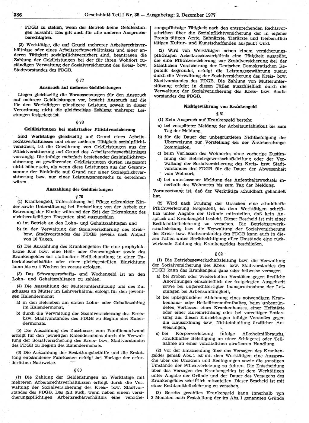 Gesetzblatt (GBl.) der Deutschen Demokratischen Republik (DDR) Teil Ⅰ 1977, Seite 386 (GBl. DDR Ⅰ 1977, S. 386)