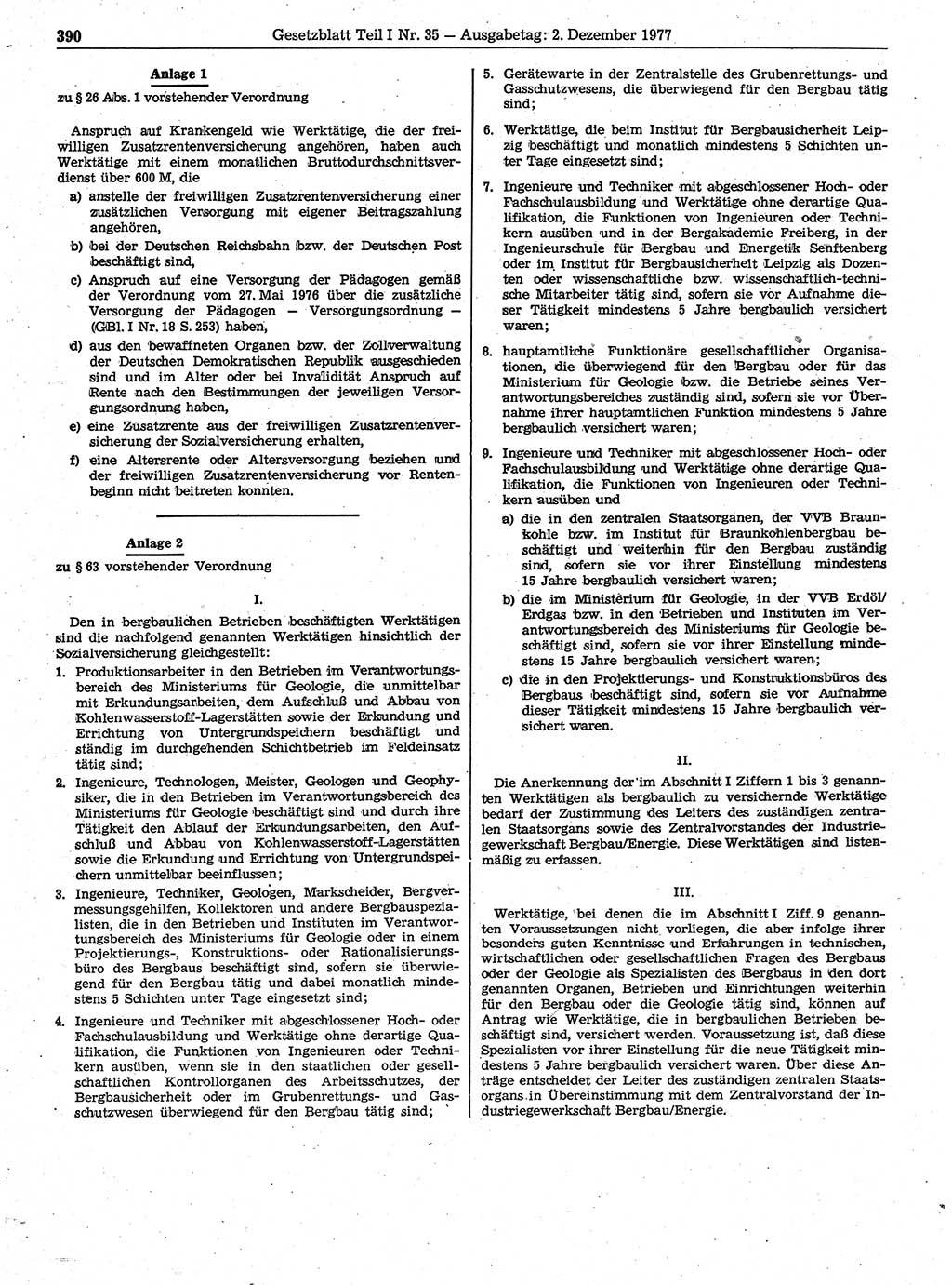 Gesetzblatt (GBl.) der Deutschen Demokratischen Republik (DDR) Teil Ⅰ 1977, Seite 390 (GBl. DDR Ⅰ 1977, S. 390)