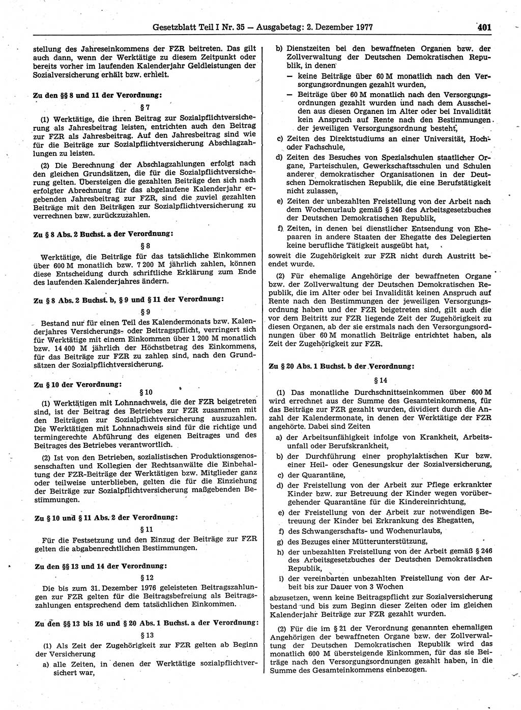 Gesetzblatt (GBl.) der Deutschen Demokratischen Republik (DDR) Teil Ⅰ 1977, Seite 401 (GBl. DDR Ⅰ 1977, S. 401)