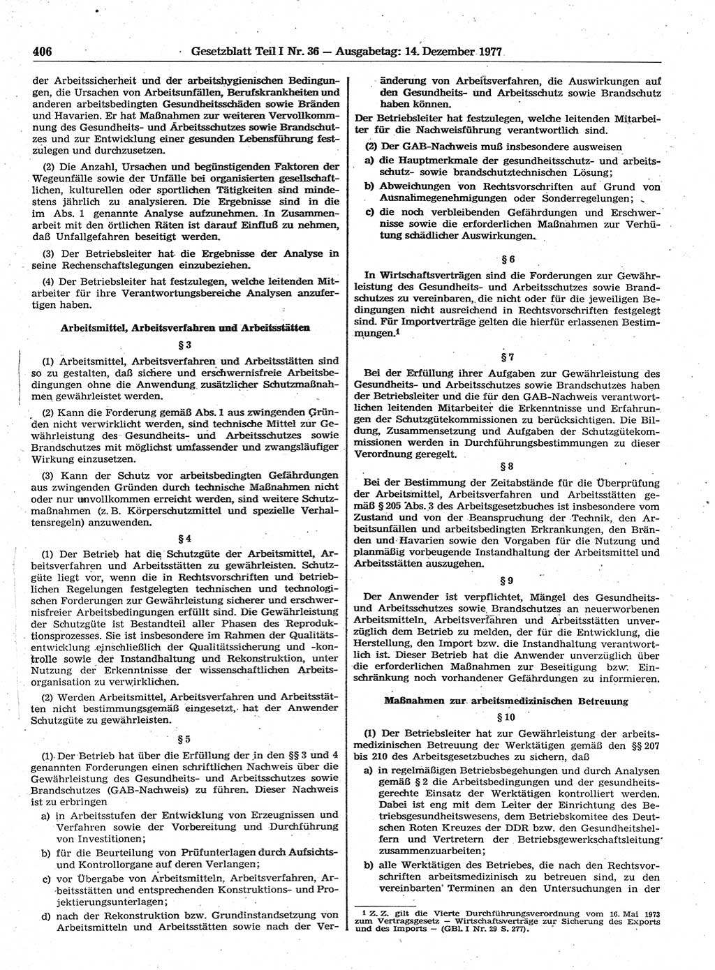 Gesetzblatt (GBl.) der Deutschen Demokratischen Republik (DDR) Teil Ⅰ 1977, Seite 406 (GBl. DDR Ⅰ 1977, S. 406)