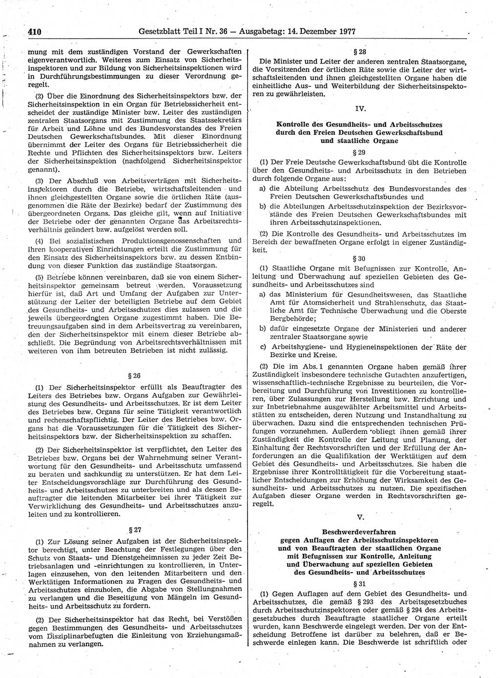 Gesetzblatt (GBl.) der Deutschen Demokratischen Republik (DDR) Teil Ⅰ 1977, Seite 410 (GBl. DDR Ⅰ 1977, S. 410)