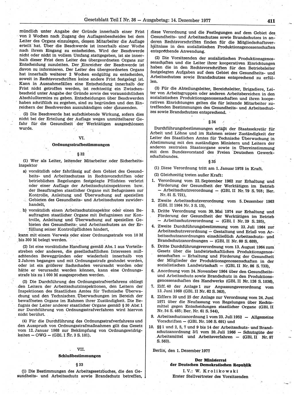 Gesetzblatt (GBl.) der Deutschen Demokratischen Republik (DDR) Teil Ⅰ 1977, Seite 411 (GBl. DDR Ⅰ 1977, S. 411)