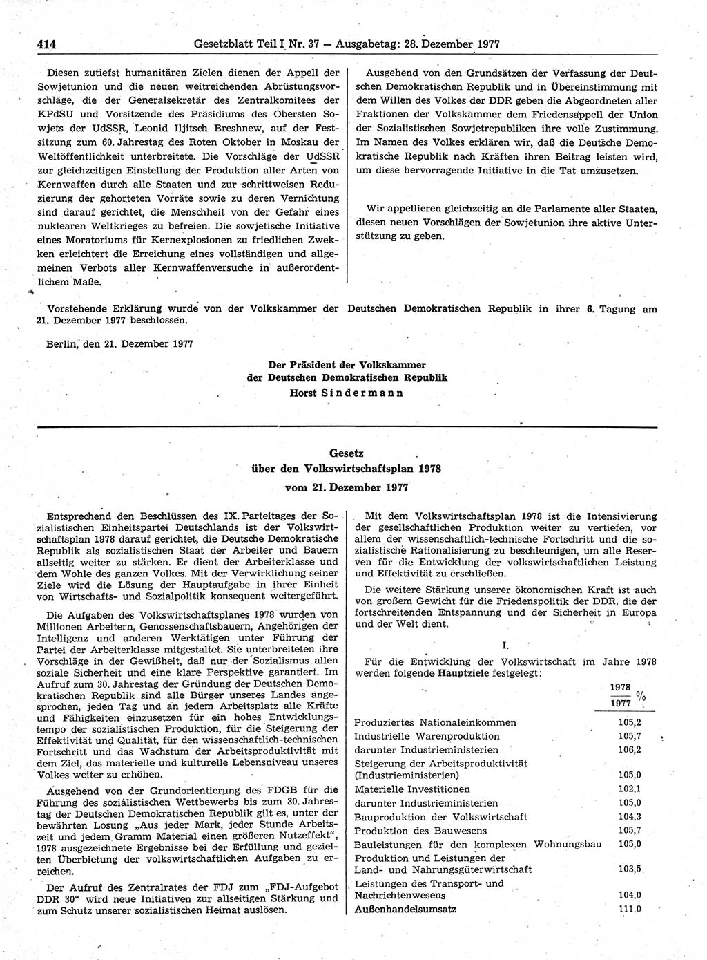 Gesetzblatt (GBl.) der Deutschen Demokratischen Republik (DDR) Teil Ⅰ 1977, Seite 414 (GBl. DDR Ⅰ 1977, S. 414)