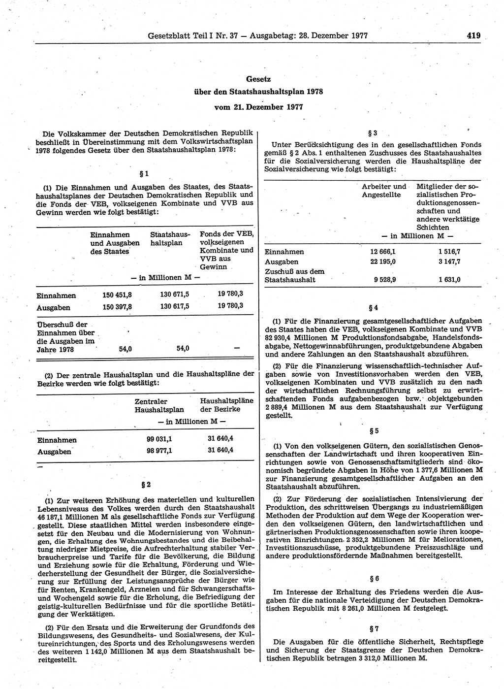 Gesetzblatt (GBl.) der Deutschen Demokratischen Republik (DDR) Teil Ⅰ 1977, Seite 419 (GBl. DDR Ⅰ 1977, S. 419)