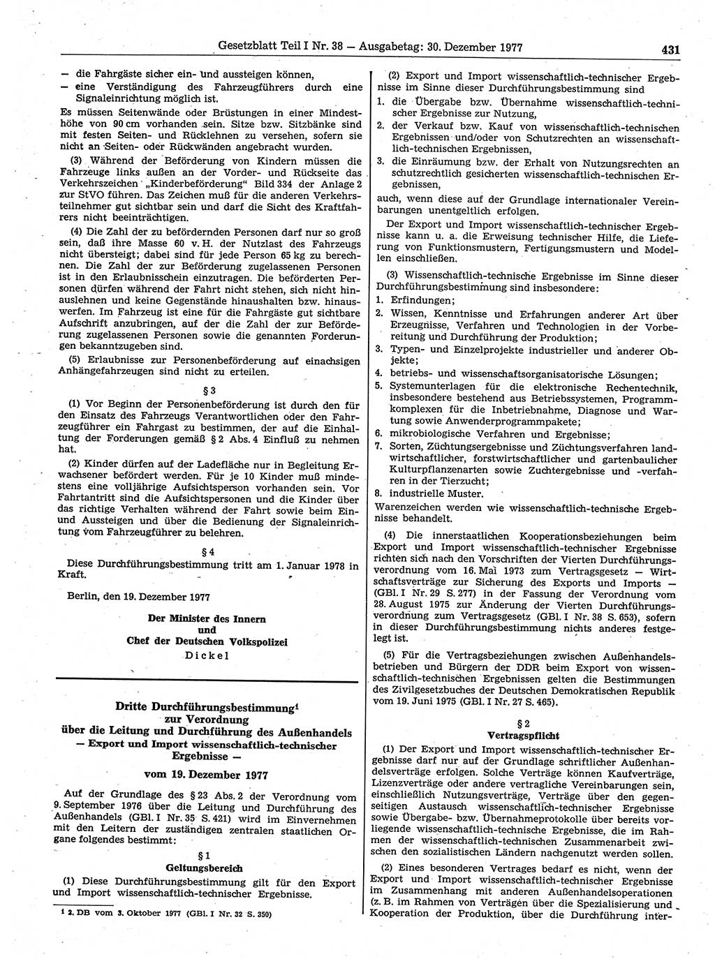 Gesetzblatt (GBl.) der Deutschen Demokratischen Republik (DDR) Teil Ⅰ 1977, Seite 431 (GBl. DDR Ⅰ 1977, S. 431)