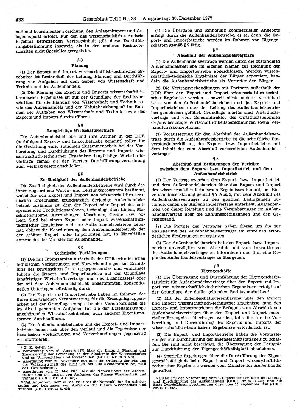 Gesetzblatt (GBl.) der Deutschen Demokratischen Republik (DDR) Teil Ⅰ 1977, Seite 432 (GBl. DDR Ⅰ 1977, S. 432)