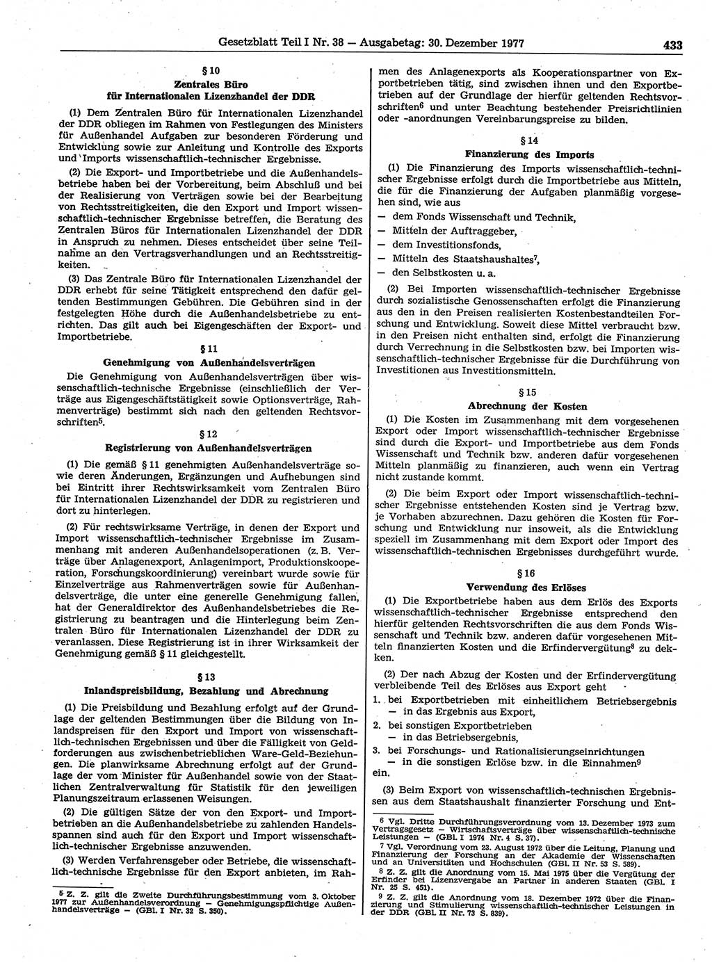Gesetzblatt (GBl.) der Deutschen Demokratischen Republik (DDR) Teil Ⅰ 1977, Seite 433 (GBl. DDR Ⅰ 1977, S. 433)