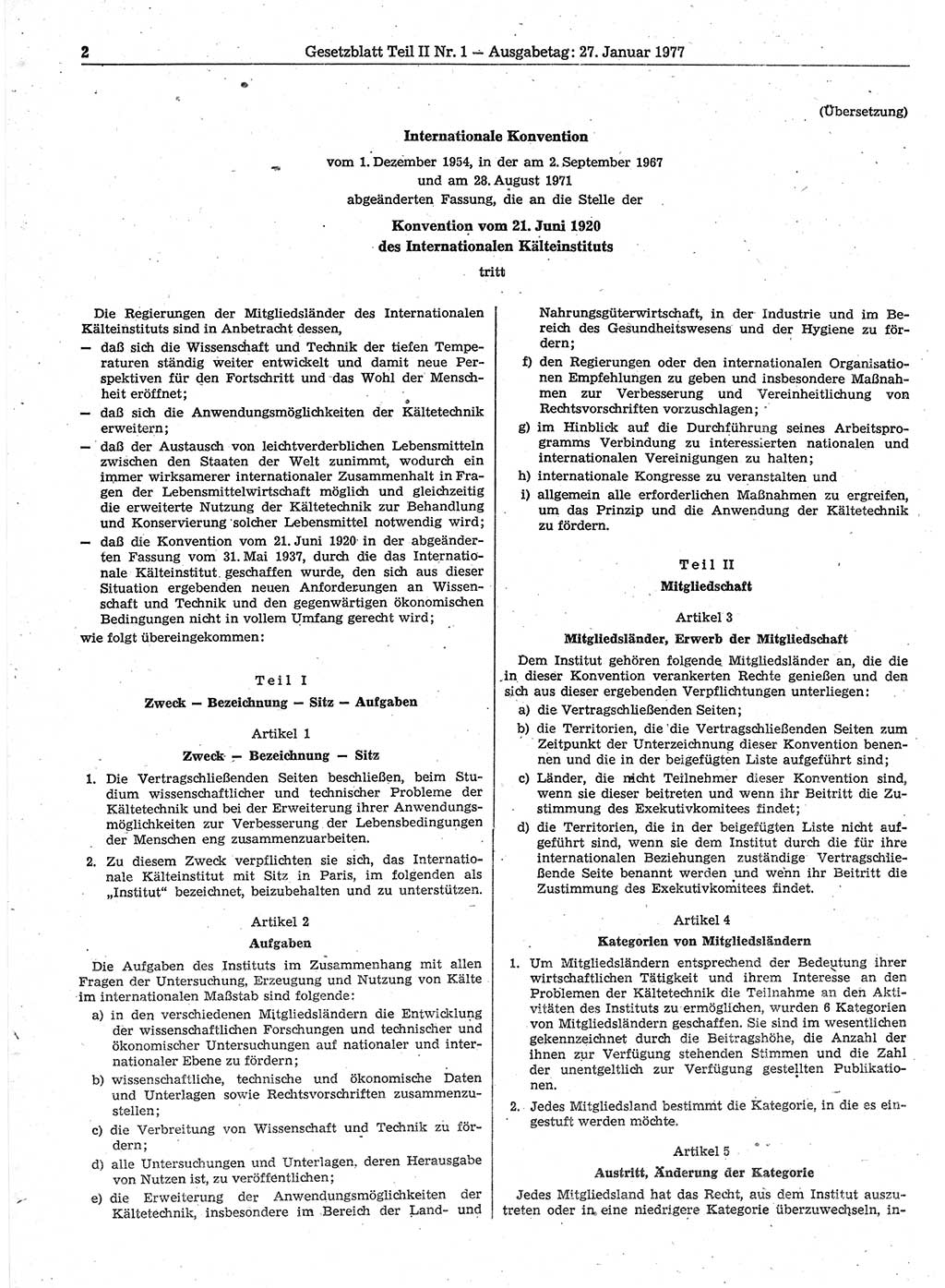 Gesetzblatt (GBl.) der Deutschen Demokratischen Republik (DDR) Teil ⅠⅠ 1977, Seite 2 (GBl. DDR ⅠⅠ 1977, S. 2)