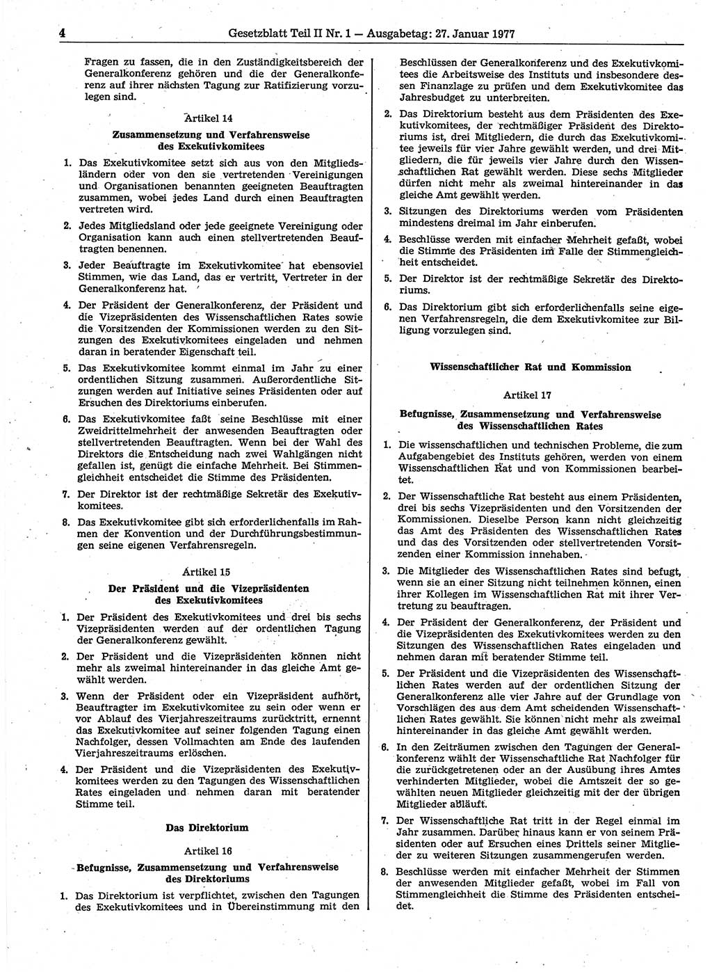 Gesetzblatt (GBl.) der Deutschen Demokratischen Republik (DDR) Teil ⅠⅠ 1977, Seite 4 (GBl. DDR ⅠⅠ 1977, S. 4)