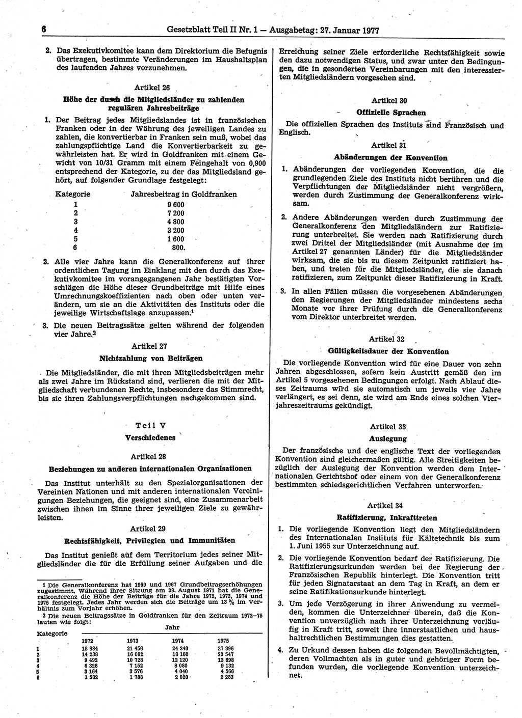 Gesetzblatt (GBl.) der Deutschen Demokratischen Republik (DDR) Teil ⅠⅠ 1977, Seite 6 (GBl. DDR ⅠⅠ 1977, S. 6)