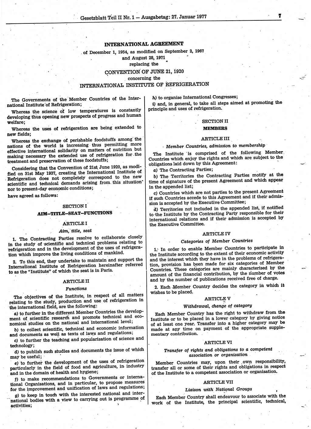 Gesetzblatt (GBl.) der Deutschen Demokratischen Republik (DDR) Teil ⅠⅠ 1977, Seite 7 (GBl. DDR ⅠⅠ 1977, S. 7)