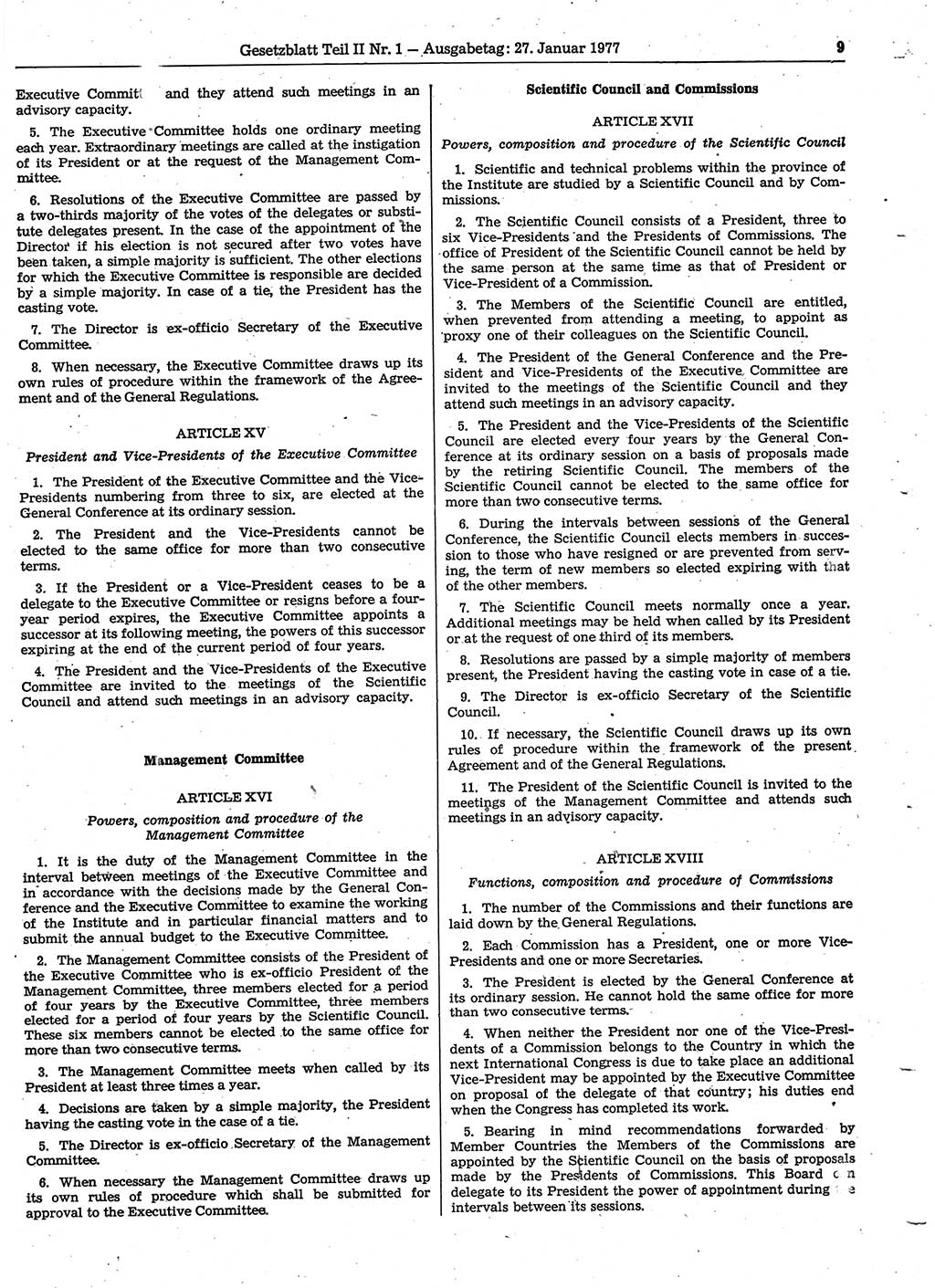 Gesetzblatt (GBl.) der Deutschen Demokratischen Republik (DDR) Teil ⅠⅠ 1977, Seite 9 (GBl. DDR ⅠⅠ 1977, S. 9)