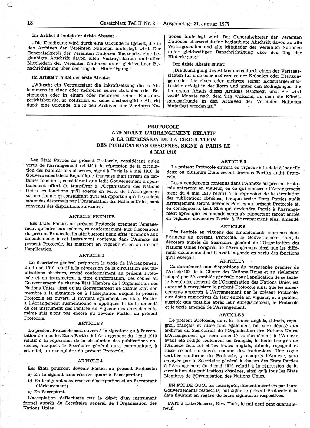 Gesetzblatt (GBl.) der Deutschen Demokratischen Republik (DDR) Teil ⅠⅠ 1977, Seite 18 (GBl. DDR ⅠⅠ 1977, S. 18)