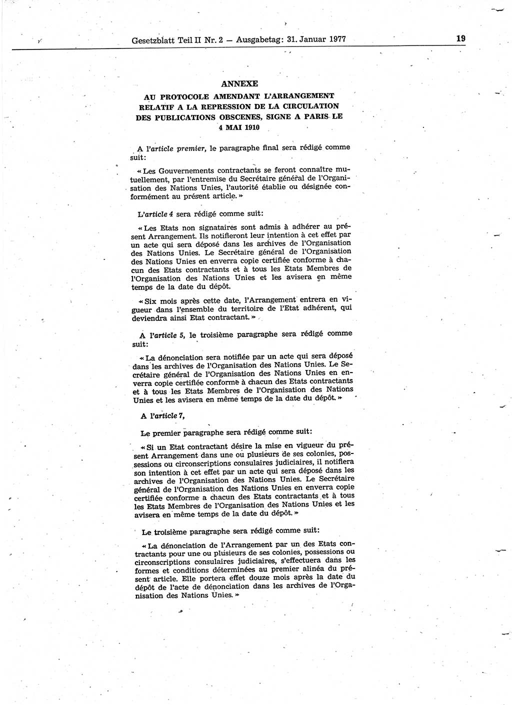 Gesetzblatt (GBl.) der Deutschen Demokratischen Republik (DDR) Teil ⅠⅠ 1977, Seite 19 (GBl. DDR ⅠⅠ 1977, S. 19)