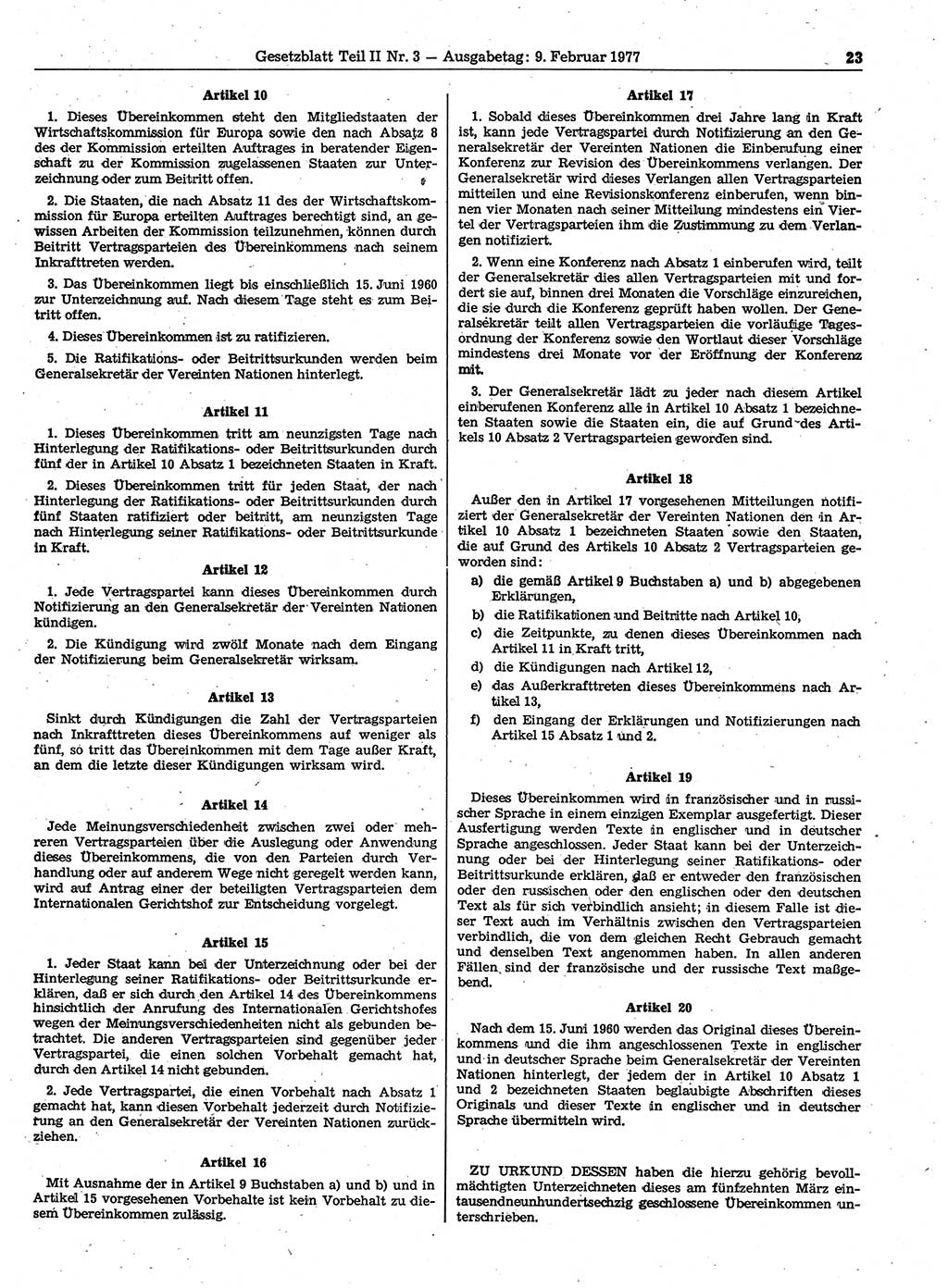 Gesetzblatt (GBl.) der Deutschen Demokratischen Republik (DDR) Teil ⅠⅠ 1977, Seite 23 (GBl. DDR ⅠⅠ 1977, S. 23)