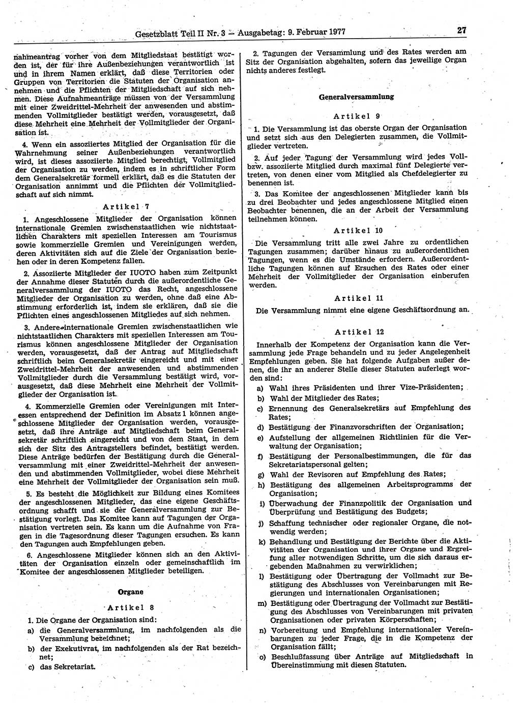 Gesetzblatt (GBl.) der Deutschen Demokratischen Republik (DDR) Teil ⅠⅠ 1977, Seite 27 (GBl. DDR ⅠⅠ 1977, S. 27)