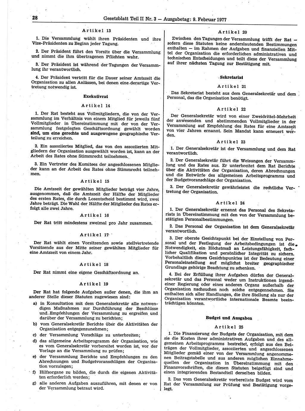 Gesetzblatt (GBl.) der Deutschen Demokratischen Republik (DDR) Teil ⅠⅠ 1977, Seite 28 (GBl. DDR ⅠⅠ 1977, S. 28)