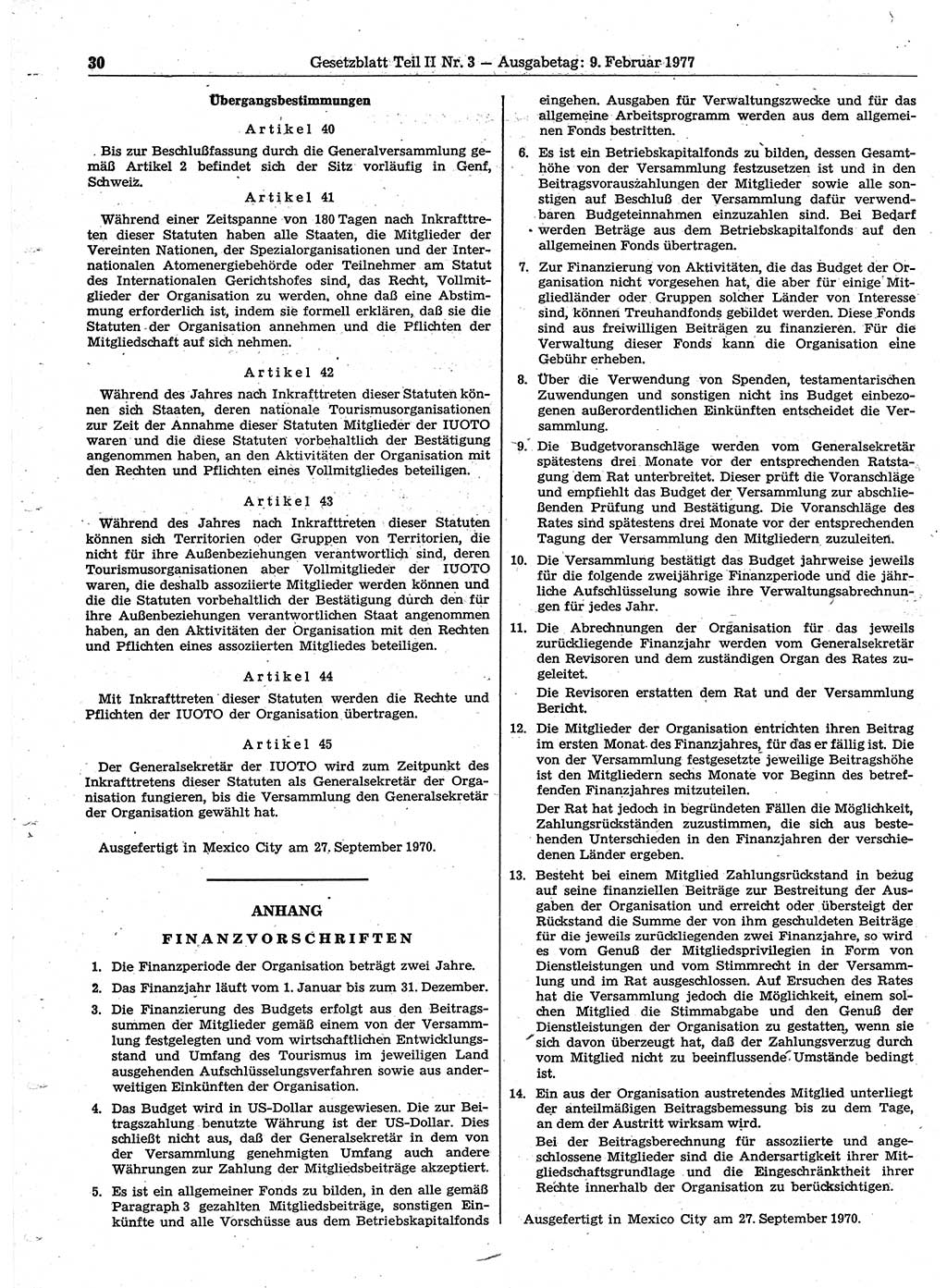 Gesetzblatt (GBl.) der Deutschen Demokratischen Republik (DDR) Teil ⅠⅠ 1977, Seite 30 (GBl. DDR ⅠⅠ 1977, S. 30)
