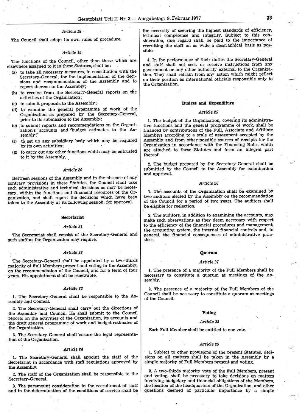 Gesetzblatt (GBl.) der Deutschen Demokratischen Republik (DDR) Teil ⅠⅠ 1977, Seite 33 (GBl. DDR ⅠⅠ 1977, S. 33)