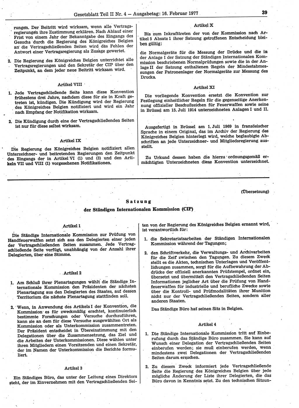 Gesetzblatt (GBl.) der Deutschen Demokratischen Republik (DDR) Teil ⅠⅠ 1977, Seite 39 (GBl. DDR ⅠⅠ 1977, S. 39)
