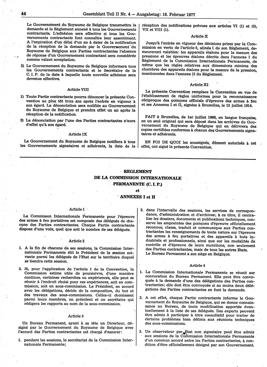 Gesetzblatt (GBl.) der Deutschen Demokratischen Republik (DDR) Teil ⅠⅠ 1977, Seite 44 (GBl. DDR ⅠⅠ 1977, S. 44)