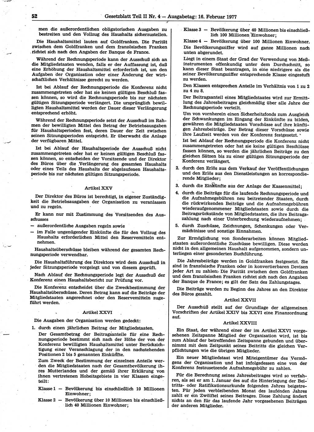 Gesetzblatt (GBl.) der Deutschen Demokratischen Republik (DDR) Teil ⅠⅠ 1977, Seite 52 (GBl. DDR ⅠⅠ 1977, S. 52)