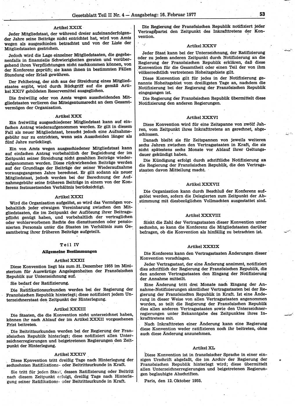 Gesetzblatt (GBl.) der Deutschen Demokratischen Republik (DDR) Teil ⅠⅠ 1977, Seite 53 (GBl. DDR ⅠⅠ 1977, S. 53)
