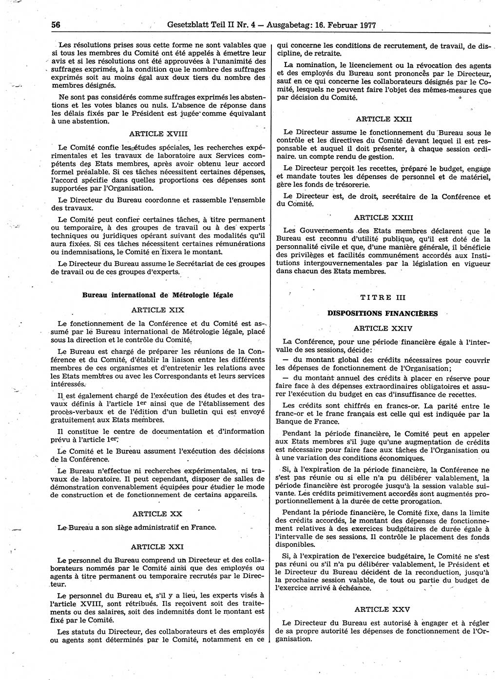 Gesetzblatt (GBl.) der Deutschen Demokratischen Republik (DDR) Teil ⅠⅠ 1977, Seite 56 (GBl. DDR ⅠⅠ 1977, S. 56)