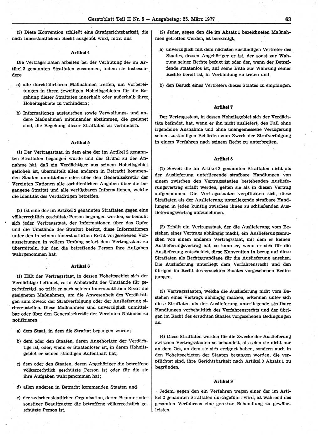 Gesetzblatt (GBl.) der Deutschen Demokratischen Republik (DDR) Teil ⅠⅠ 1977, Seite 63 (GBl. DDR ⅠⅠ 1977, S. 63)