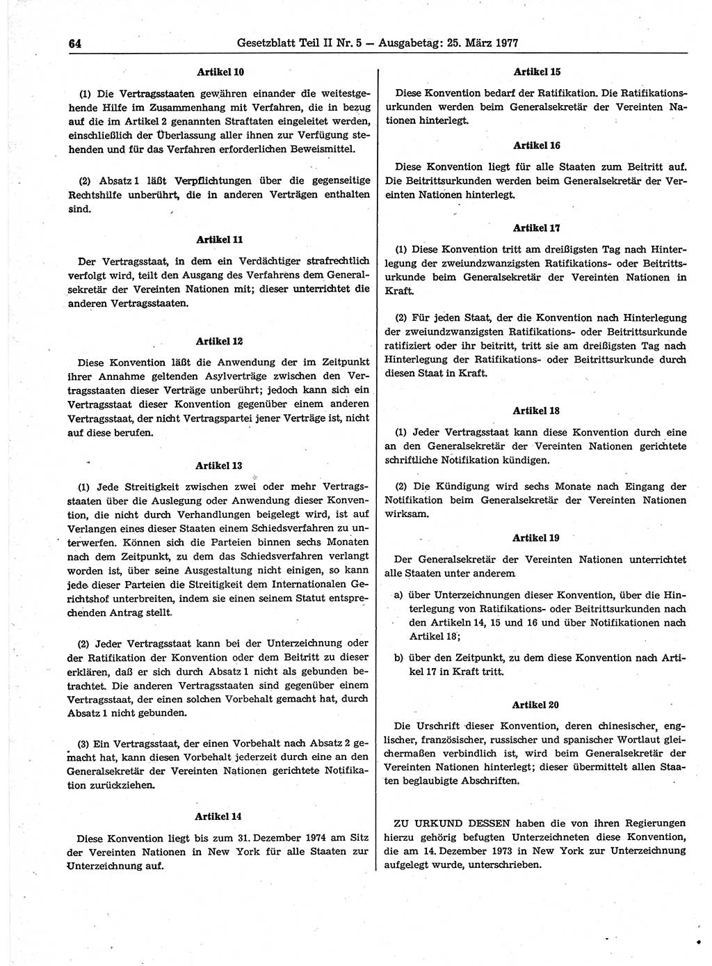 Gesetzblatt (GBl.) der Deutschen Demokratischen Republik (DDR) Teil ⅠⅠ 1977, Seite 64 (GBl. DDR ⅠⅠ 1977, S. 64)
