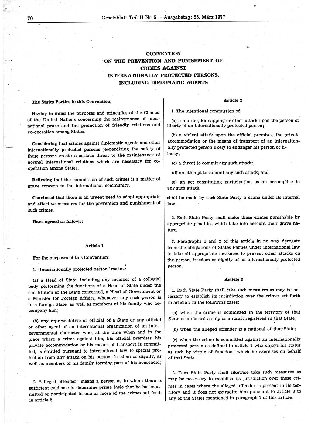 Gesetzblatt (GBl.) der Deutschen Demokratischen Republik (DDR) Teil ⅠⅠ 1977, Seite 70 (GBl. DDR ⅠⅠ 1977, S. 70)
