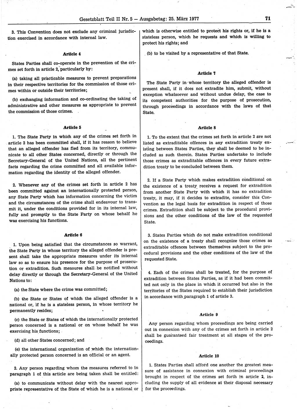 Gesetzblatt (GBl.) der Deutschen Demokratischen Republik (DDR) Teil ⅠⅠ 1977, Seite 71 (GBl. DDR ⅠⅠ 1977, S. 71)