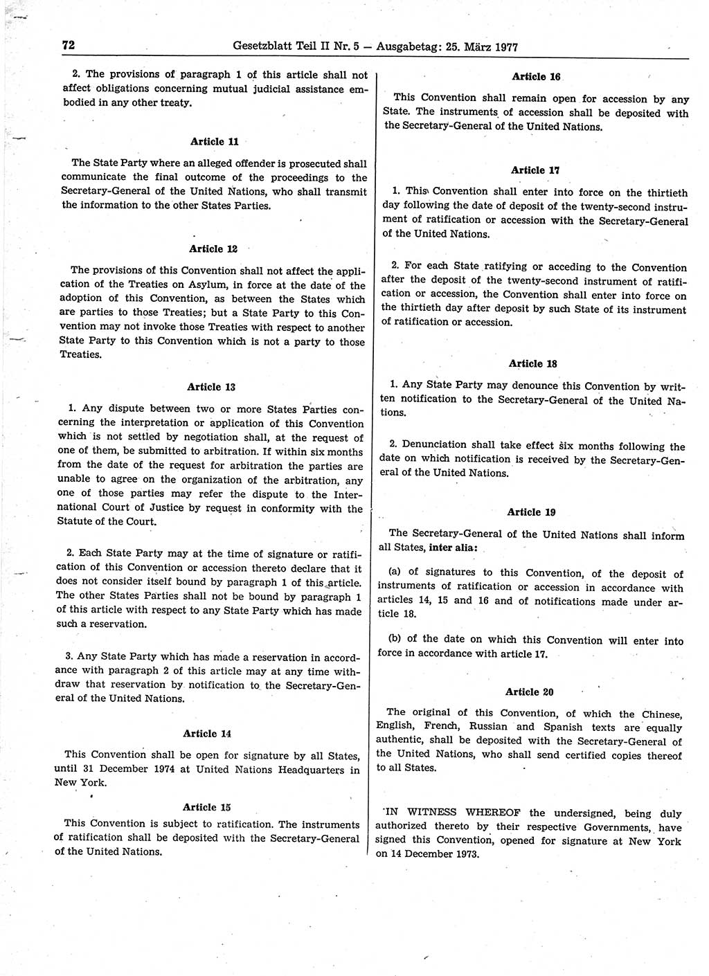 Gesetzblatt (GBl.) der Deutschen Demokratischen Republik (DDR) Teil ⅠⅠ 1977, Seite 72 (GBl. DDR ⅠⅠ 1977, S. 72)
