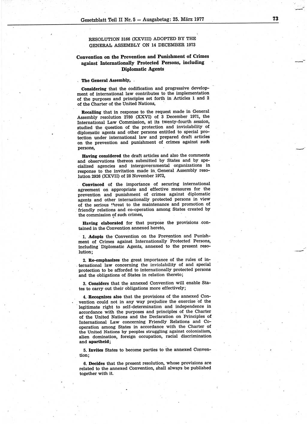 Gesetzblatt (GBl.) der Deutschen Demokratischen Republik (DDR) Teil ⅠⅠ 1977, Seite 73 (GBl. DDR ⅠⅠ 1977, S. 73)