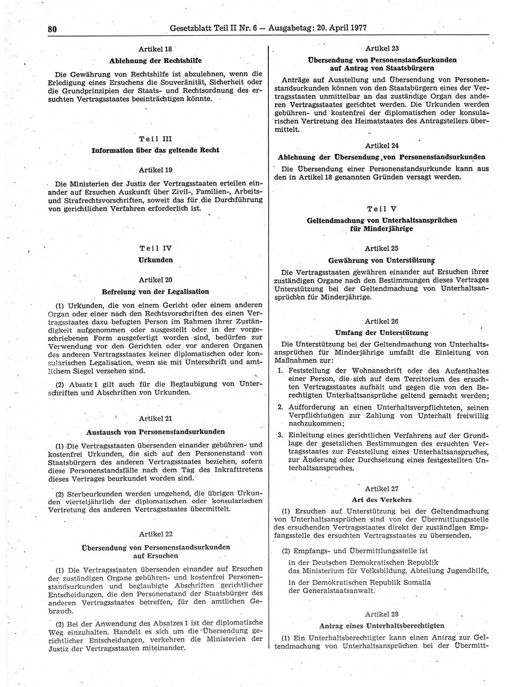 Gesetzblatt (GBl.) der Deutschen Demokratischen Republik (DDR) Teil ⅠⅠ 1977, Seite 80 (GBl. DDR ⅠⅠ 1977, S. 80)