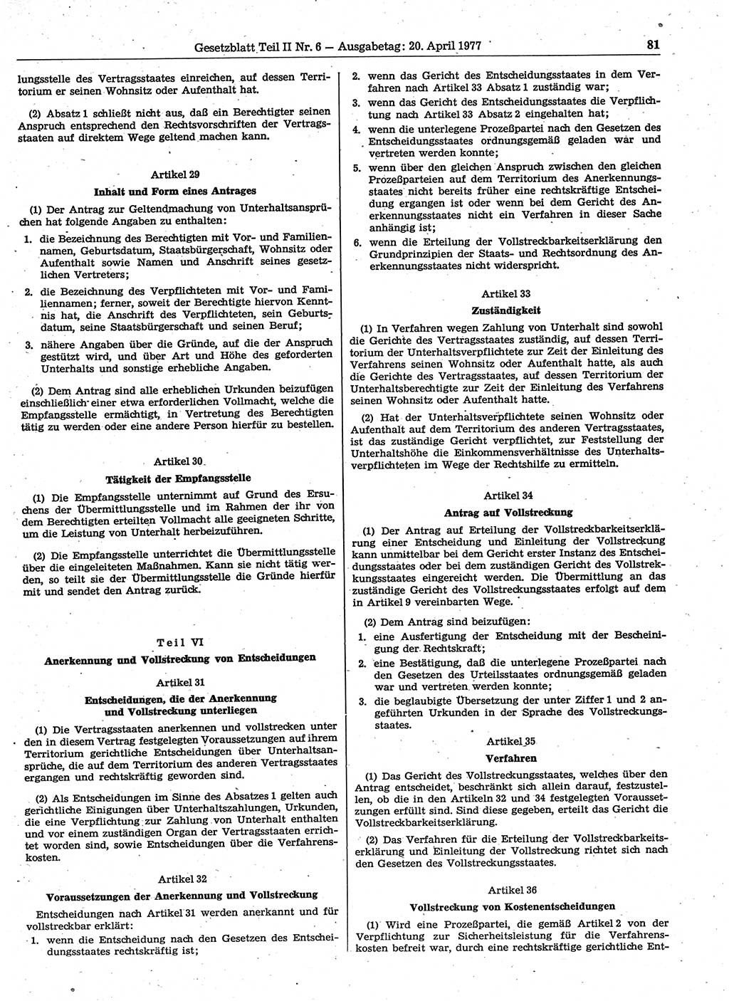 Gesetzblatt (GBl.) der Deutschen Demokratischen Republik (DDR) Teil ⅠⅠ 1977, Seite 81 (GBl. DDR ⅠⅠ 1977, S. 81)