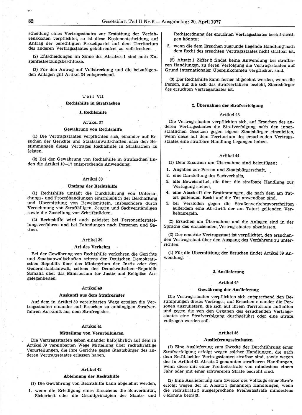 Gesetzblatt (GBl.) der Deutschen Demokratischen Republik (DDR) Teil ⅠⅠ 1977, Seite 82 (GBl. DDR ⅠⅠ 1977, S. 82)
