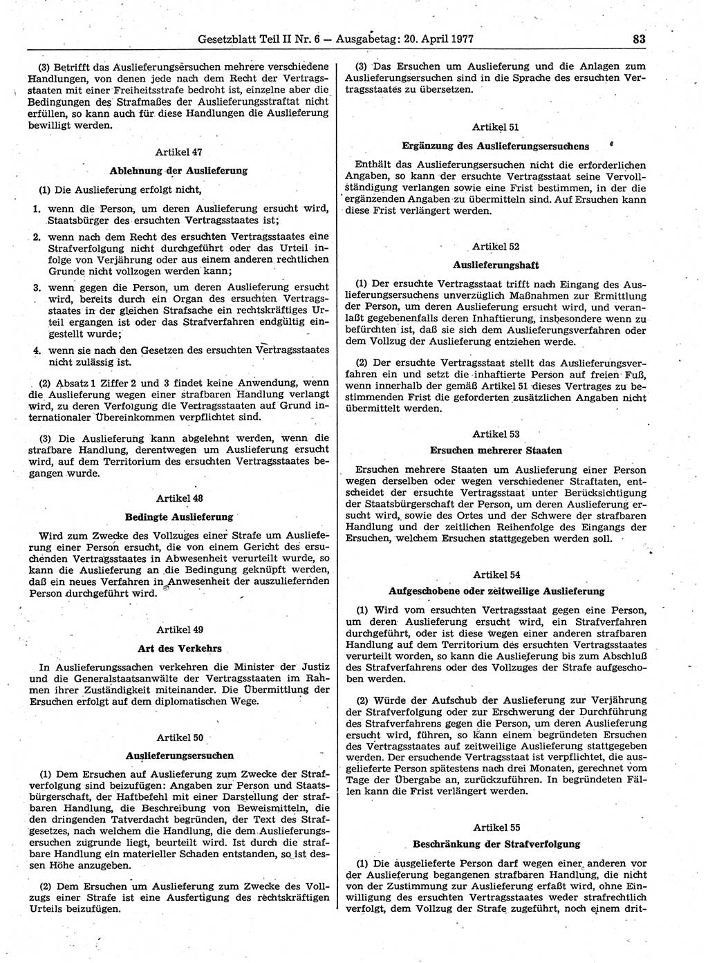 Gesetzblatt (GBl.) der Deutschen Demokratischen Republik (DDR) Teil ⅠⅠ 1977, Seite 83 (GBl. DDR ⅠⅠ 1977, S. 83)