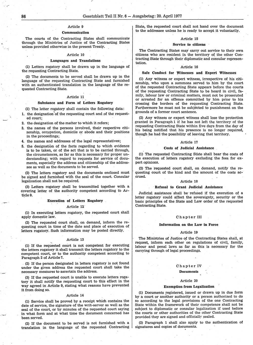 Gesetzblatt (GBl.) der Deutschen Demokratischen Republik (DDR) Teil ⅠⅠ 1977, Seite 86 (GBl. DDR ⅠⅠ 1977, S. 86)